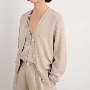 Alex Mill Emilia Corozo Button Cardigan Oatmeal V‑Neck Cotton Linen Minimal Sz M